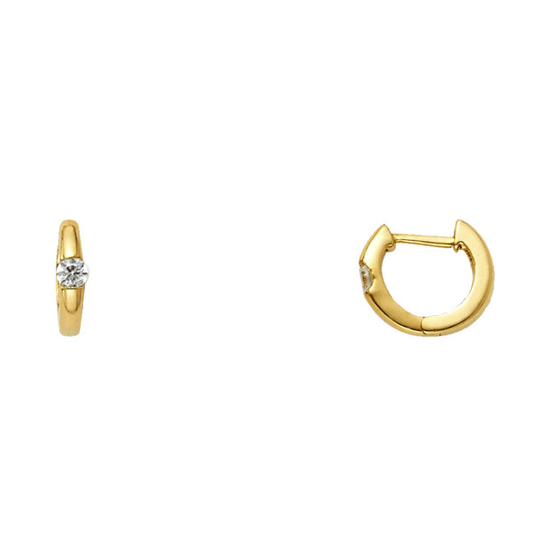 14K Gold CZ Stone Huggie Hoops