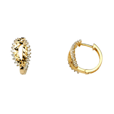 14K Gold CZ Stone Huggie Hoops