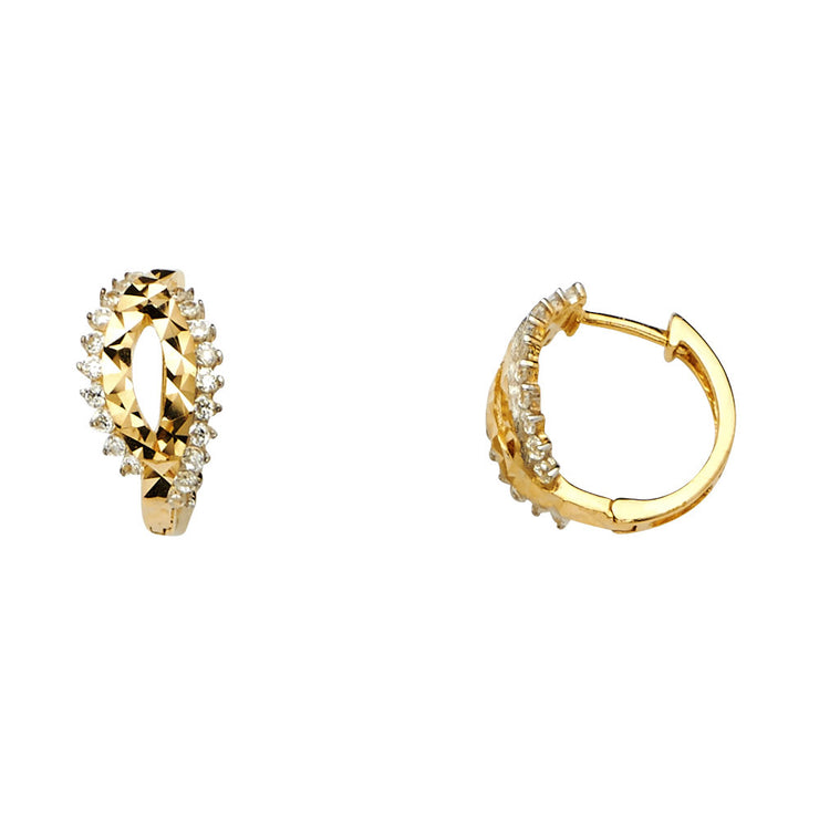 14K Gold CZ Stone Huggie Hoops