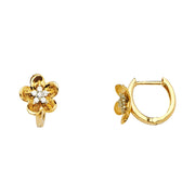 14K Gold CZ Stone Huggie Hoops
