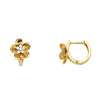 14K Gold CZ Stone Huggie Hoops