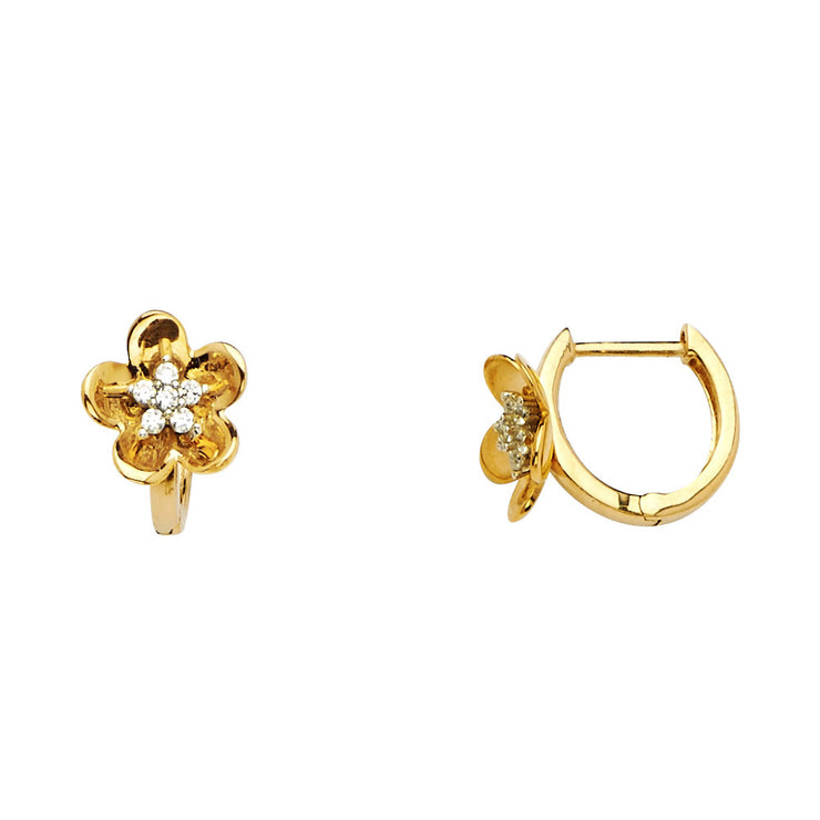 14K Gold CZ Stone Huggie Hoops