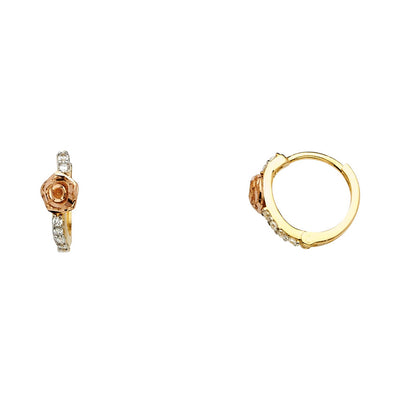 14K Gold CZ Stone Huggie Hoops