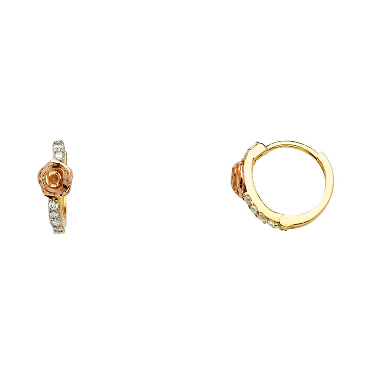 14K Gold CZ Stone Huggie Hoops