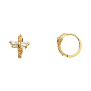 14K Gold CZ Stone Huggie Hoops