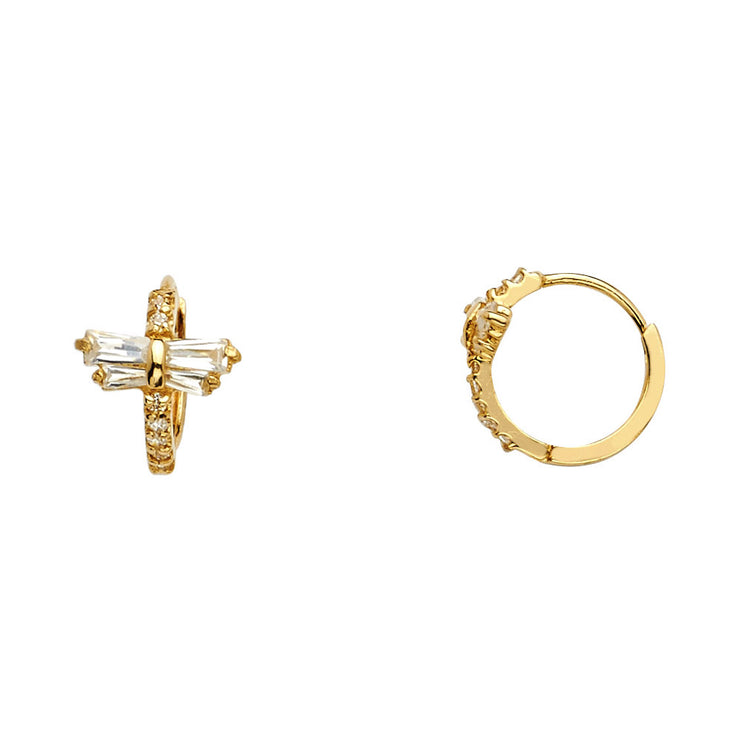 14K Gold CZ Stone Huggie Hoops