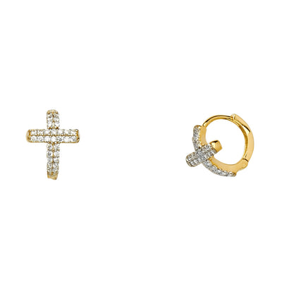 14K Gold CZ Stone Huggie Hoops