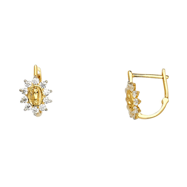 14K Gold CZ Stone Huggie Hoops