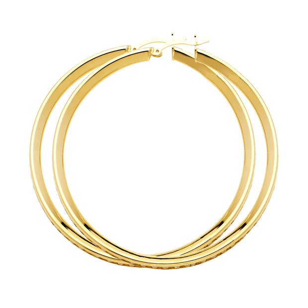 14K Gold RD CZ Stone Channel Hoops