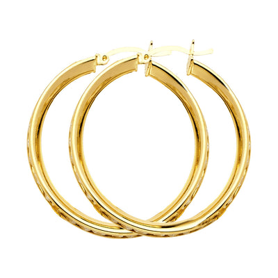 14K Gold RD CZ Stone Channel Hoops