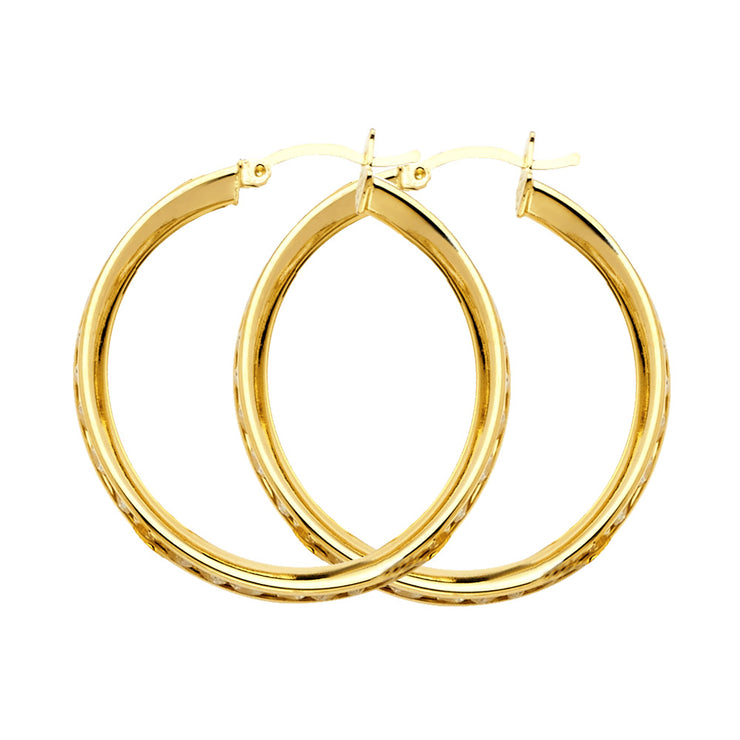 14K Gold RD CZ Stone Channel Hoops