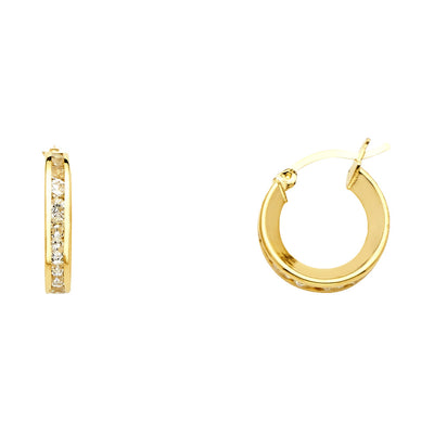 14K Gold RD CZ Stone Channel Hoops