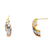 14K Gold RD CZ Stone Channel 3 Line Post Earrings