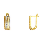 14K Gold CZ Stone U Shape Huggie Hoops