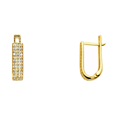 14K Gold CZ Stone U Shape Huggie Hoops