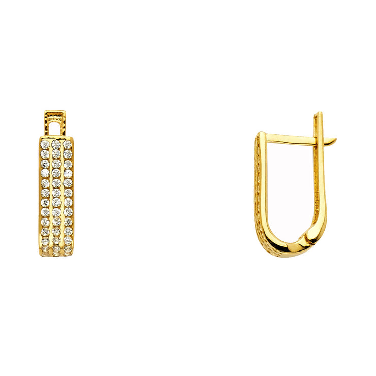 14K Gold CZ Stone U Shape Huggie Hoops