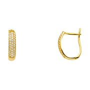 14K Gold CZ Stone U Shape Huggie Hoops