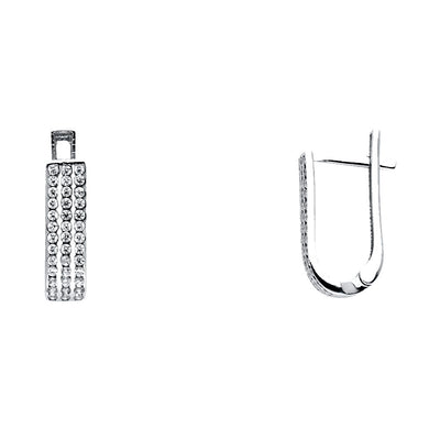 14K Gold CZ Stone U Shape Huggie Hoops