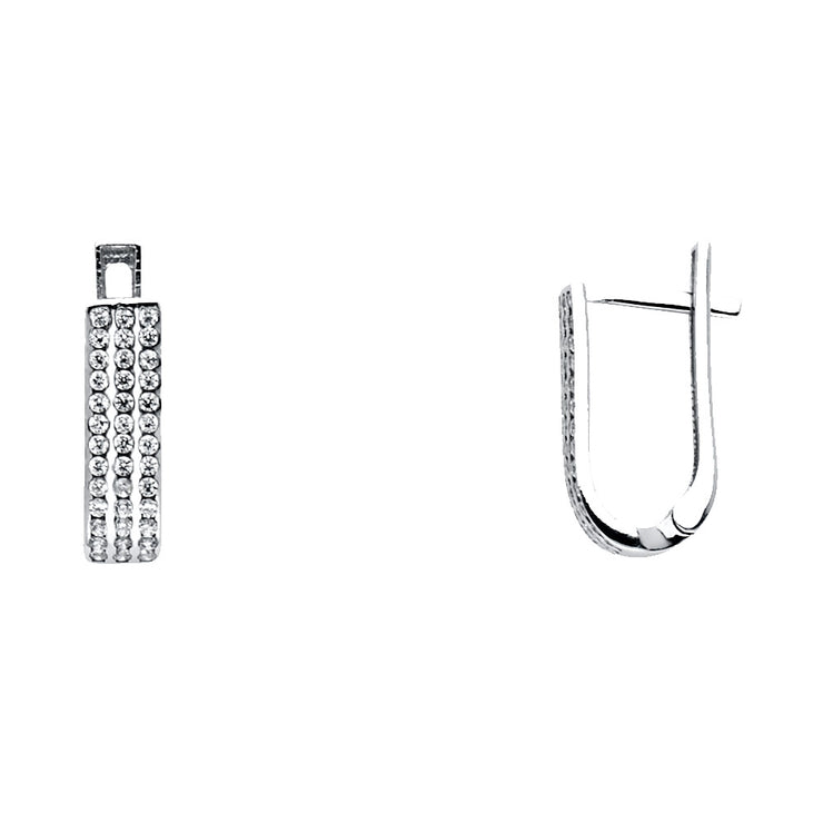 14K Gold CZ Stone U Shape Huggie Hoops