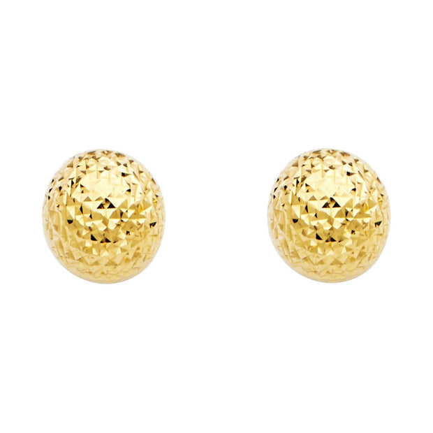 14K Gold Full Diamond Cut Ball Studs