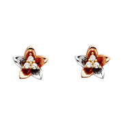 14K Gold CZ Stone Flower Studs