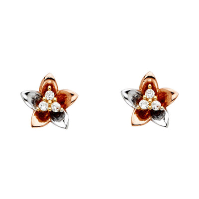 14K Gold CZ Stone Flower Studs
