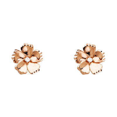 14K Pink Rose Gold Gold CZ Stone Flower Studs