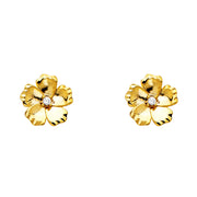 14K Gold CZ Stone Flower Studs