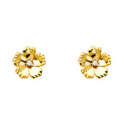 14K Gold CZ Stone Flower Studs