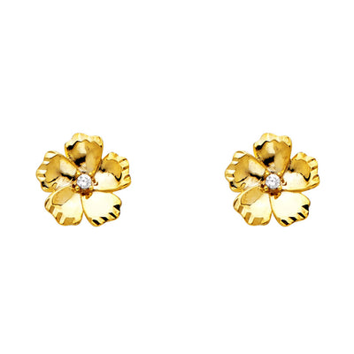 14K Gold CZ Stone Flower Studs