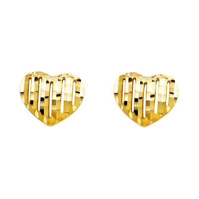14K Gold Diamond Cut Heart Studs