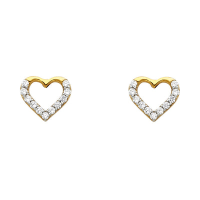 14K Gold CZ Stone Heart Studs for women/little girl/child