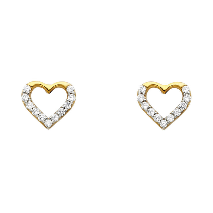 14K Gold CZ Stone Heart Studs for women/little girl/child