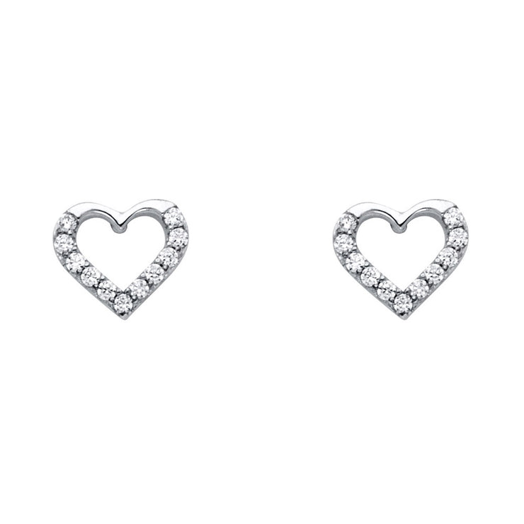 14K Gold CZ Stone Heart Studs for women/little girl/child