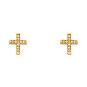 14K Gold CZ Stone Cross Studs