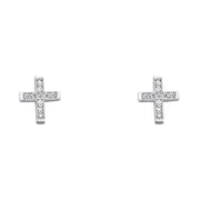 14K Gold CZ Stone Cross Studs