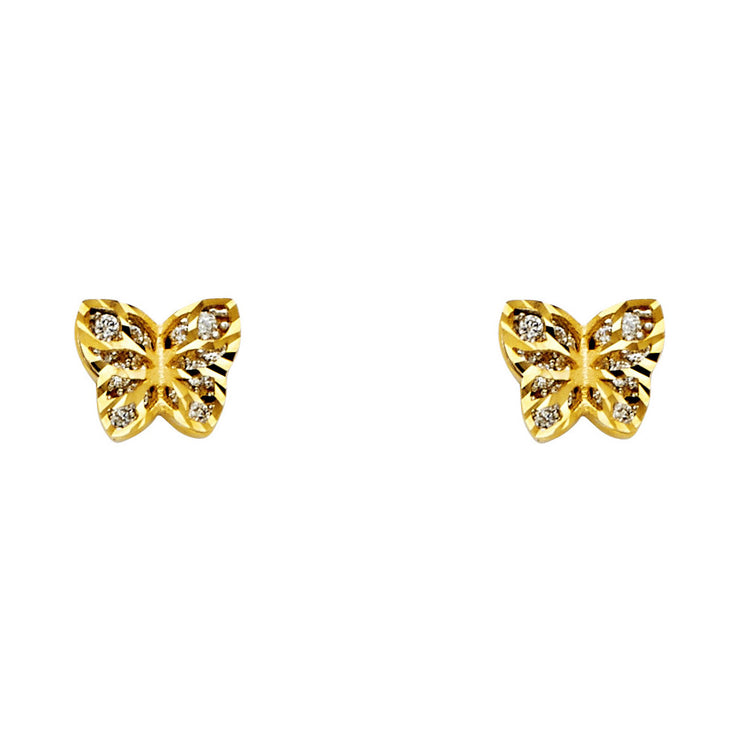 14K Gold CZ Stone Butterfly Studs