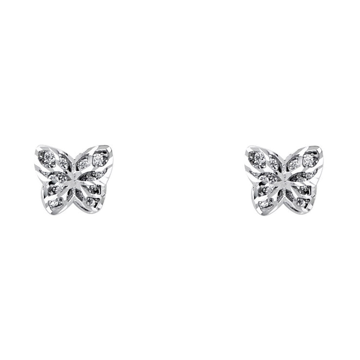 14K Gold CZ Stone Butterfly Studs