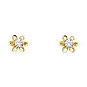 14K Gold CZ Stone Flower Studs