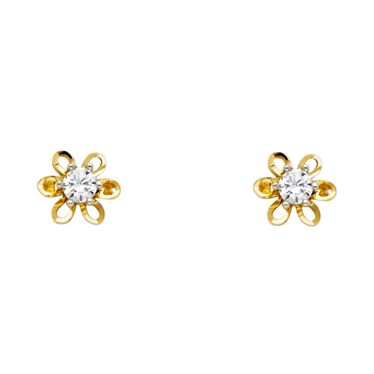 14K Gold CZ Stone Flower Studs