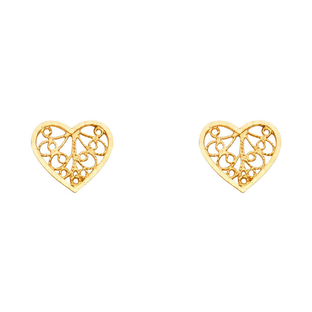 14K Gold Heart Post Earrings