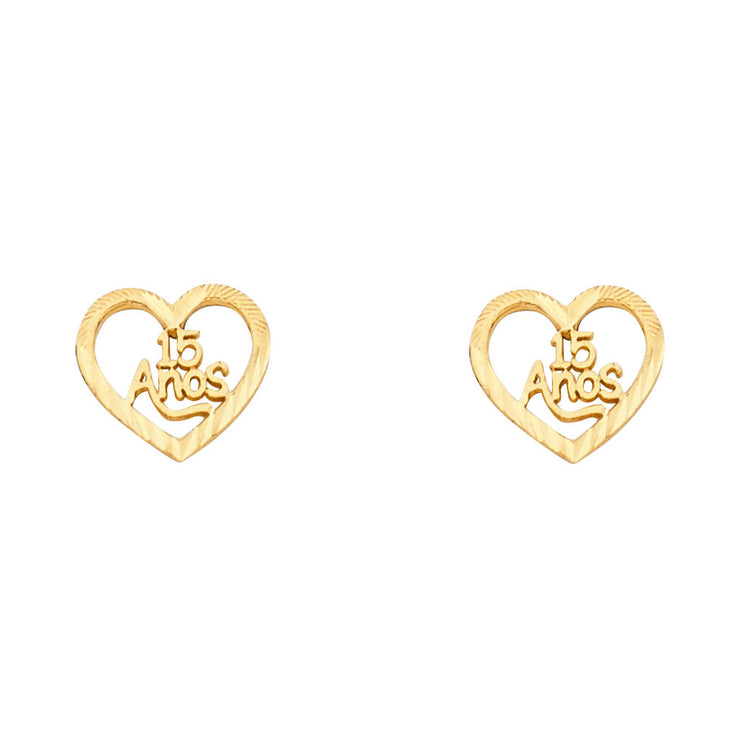 14K Gold Quinceanera 15 Years Post Earrings