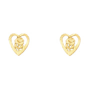 14K Gold Heart Flower Post Earrings