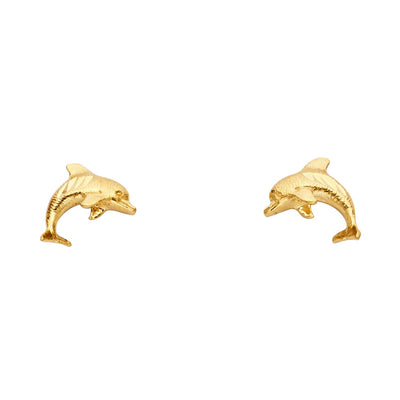 14K Gold Dolphin Post Earrings