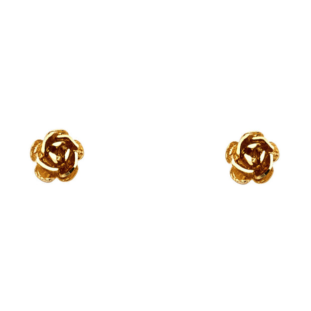 14K Yellow Gold Rose Flower Studs Earrings