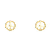 14K Gold Peace Symbol Post Earrings