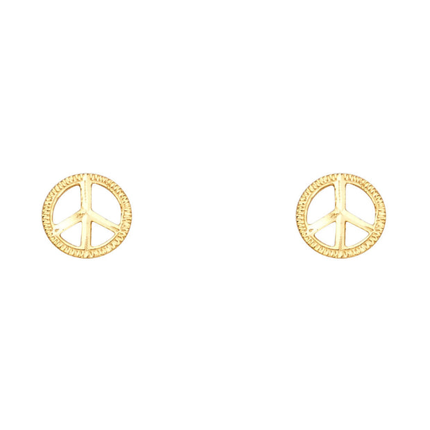 14K Gold Peace Symbol Post Earrings