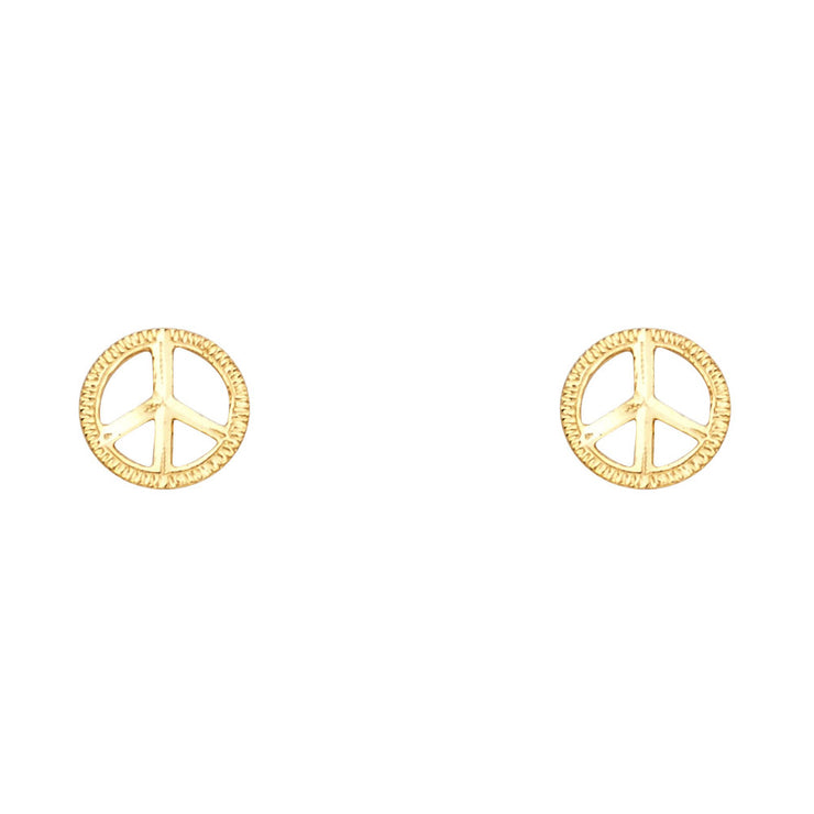 14K Gold Peace Symbol Post Earrings