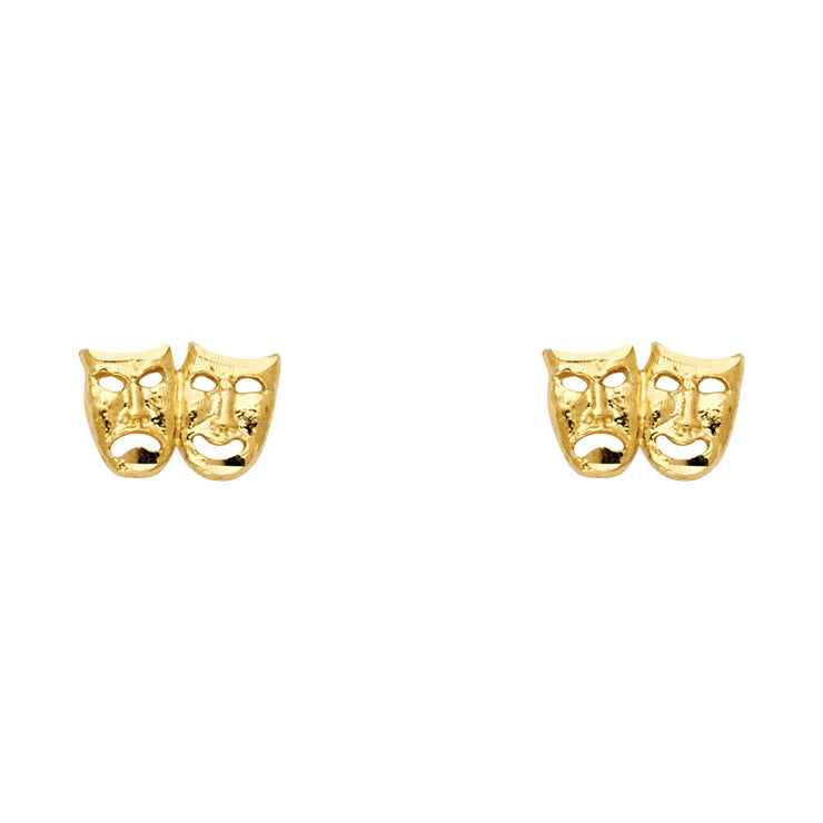 14K Gold Smile/Cry Face Studs