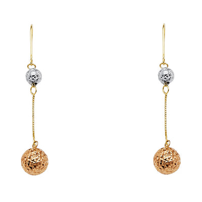 14K Gold RD Ball Hanging Earrings